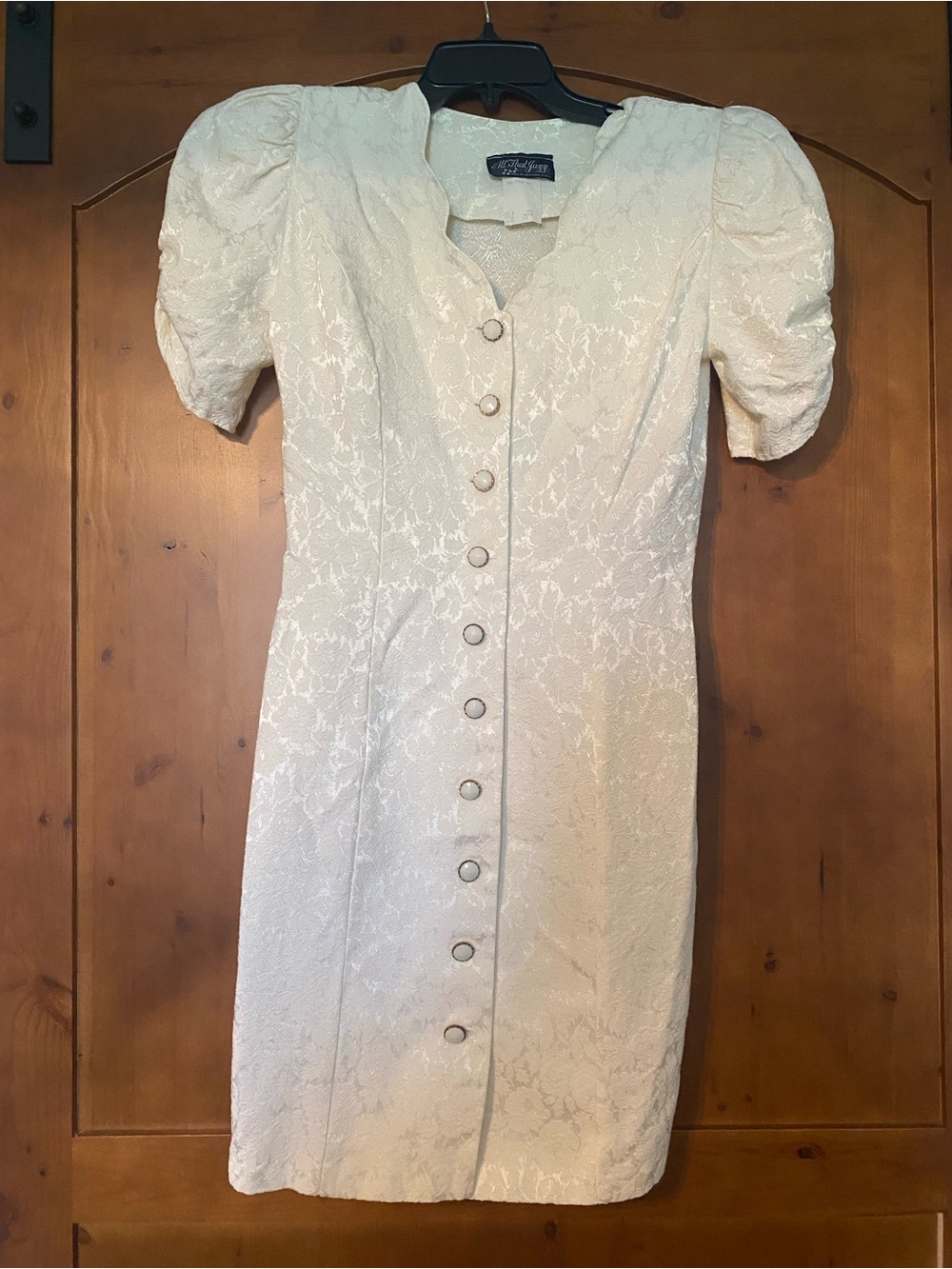 Vintage 80s/90s All That Jazz Cream Floral Puff Sleeve Cocktail Dress